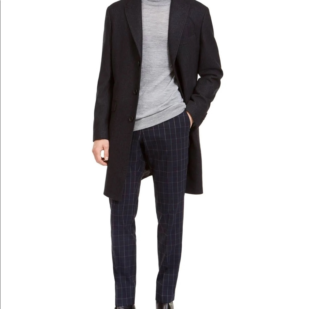 Calvin Klein Men's Malibu Slim-Fit Charcoal Plaid Overcoat - Picture 13 of 13
